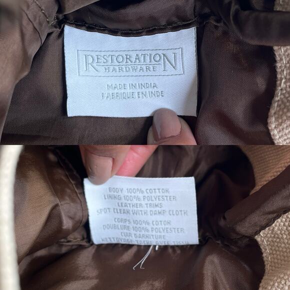 Restoration Hardware Large Canvas Tote Made in India Body 100% Cotton, Practical - Picture 11 of 11